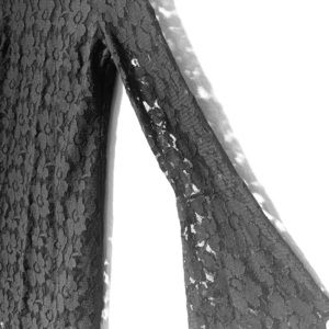 Black lace high neck dress with bell sleeves